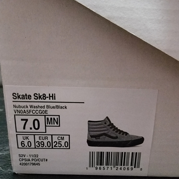 Vans sk8-hi nubuck blue/black wm 8.5/ mn 7.0 - Picture 1 of 2